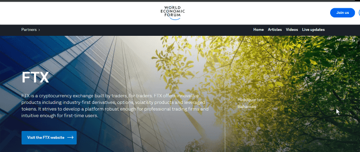 FTX on World Economic Forum website