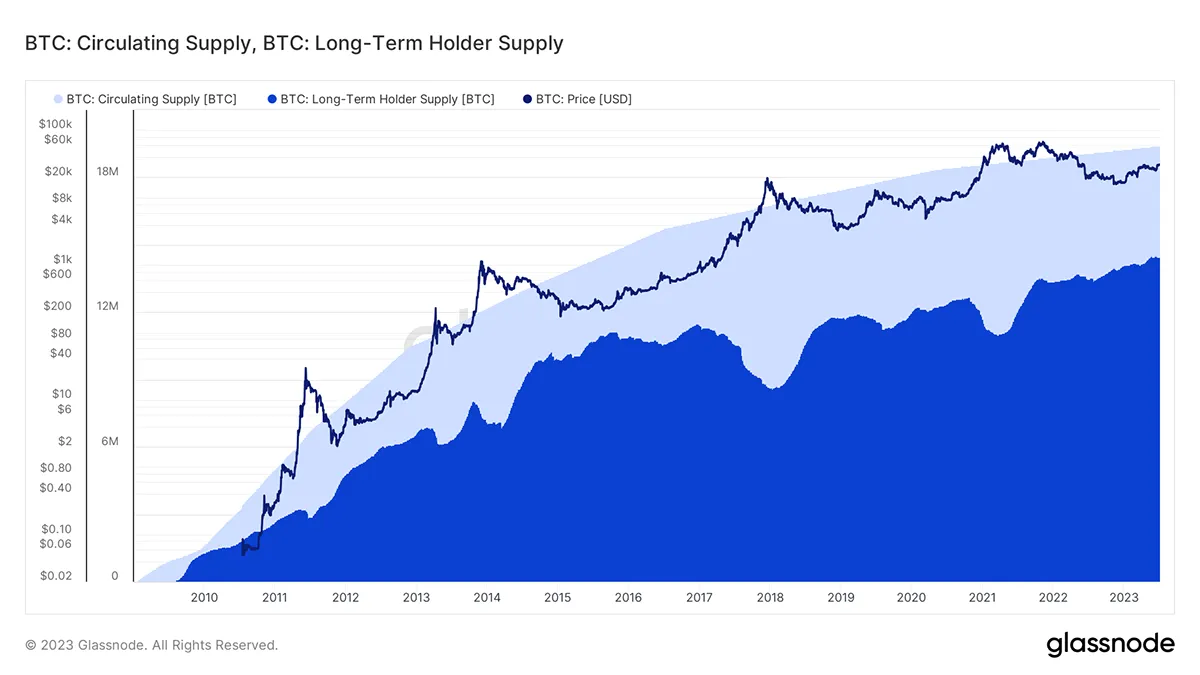 Bitcoin long term holders increasing over time