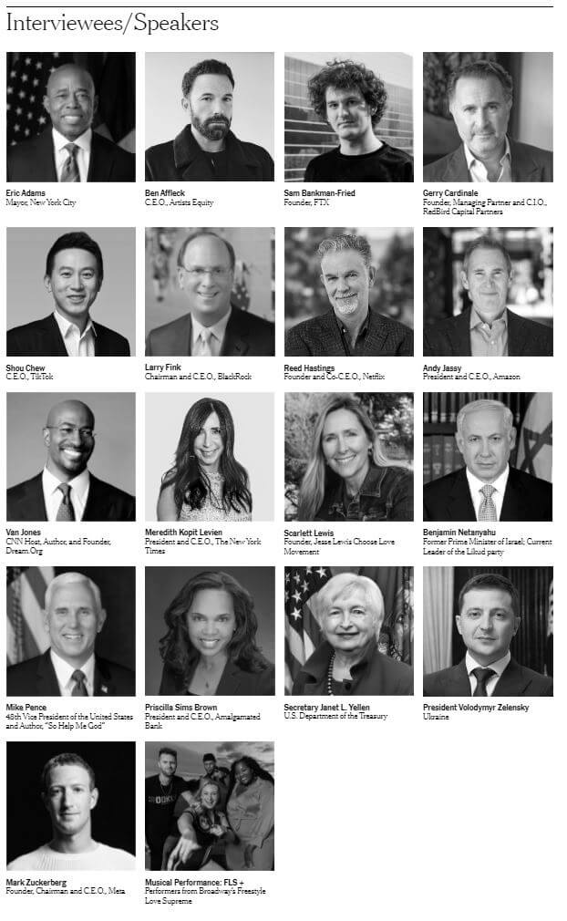 New York Times 2022 DealBook Event List of interviewees and speakers